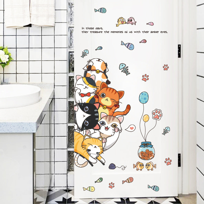 Cat Jiaraohan Chambre pour enfants Chambre à coucher Sticker de porte décoratif