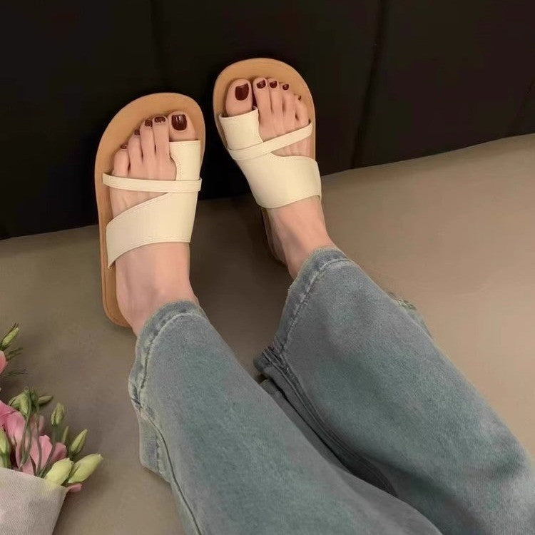 Femmes Minimalist Criss Cross Strap Sandales à glissière plate