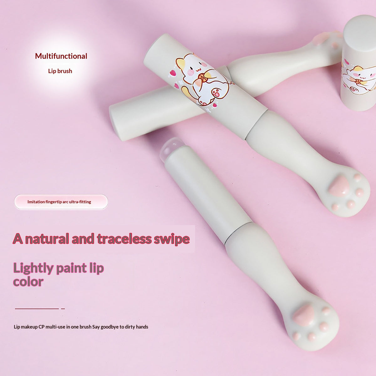Couvercle Équipé Pas de résidu Round Tip Cute Cat Paw Silicone Lip Brush