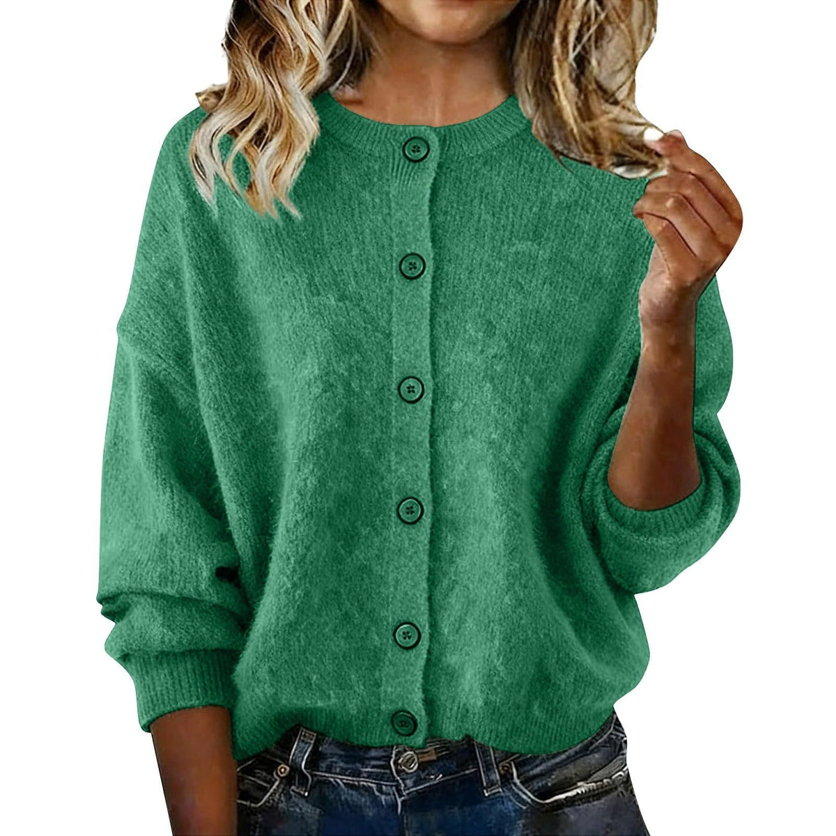 European and American Autumn and Winter Women's Knitted Round Neck Solid Color Long-Sleeved
