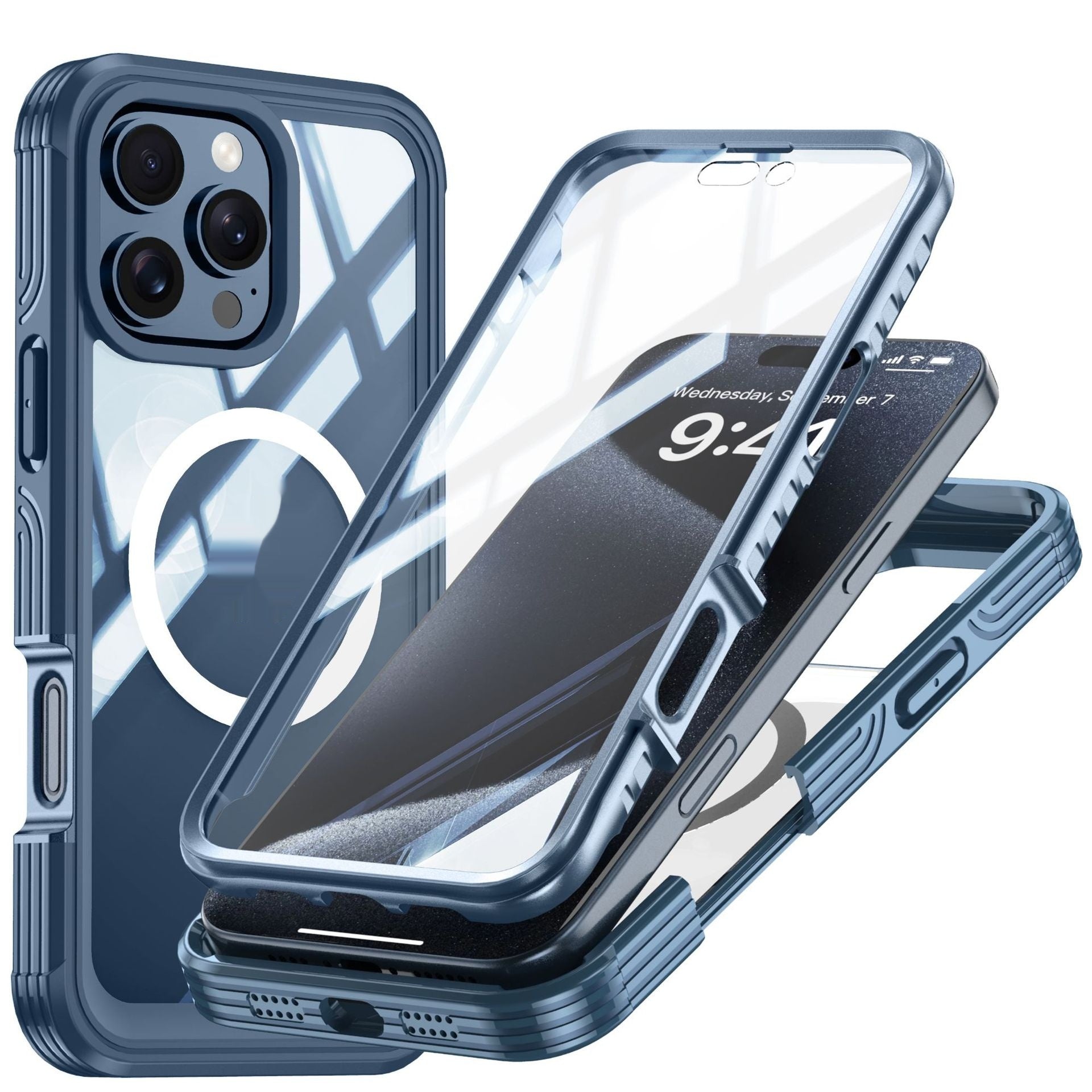 Applicable au boîtier de téléphone transparent trois-proof magnétique extérieur anti-chute Shell