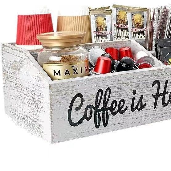 Organisateur de bureau de la boîte de rangement de café en réseau en bois