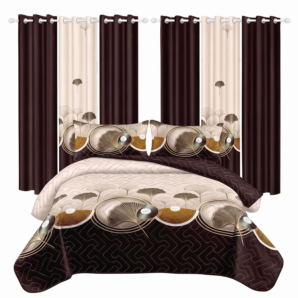 Couche de lit et rideau 9 piece brun et noir Lotus