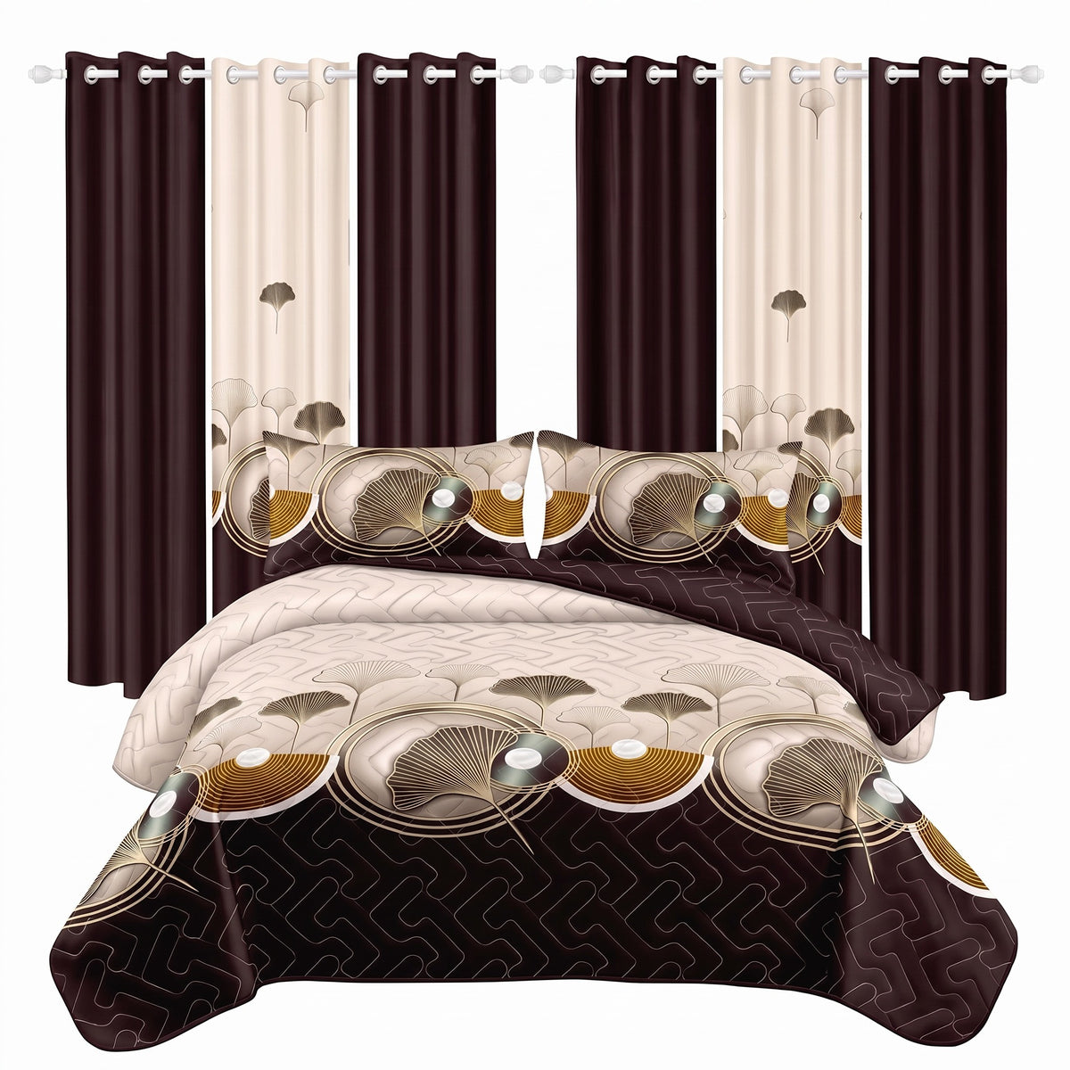 Couche de lit et rideau 9 piece brun et noir Lotus