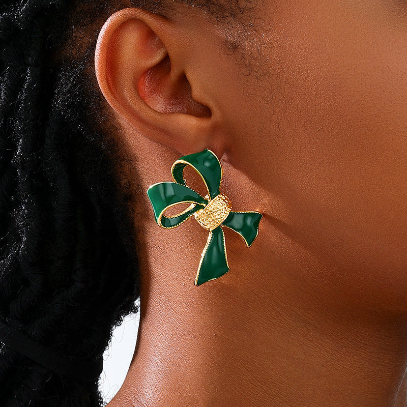 Boucles d'oreilles pour femmes de la Bow verte