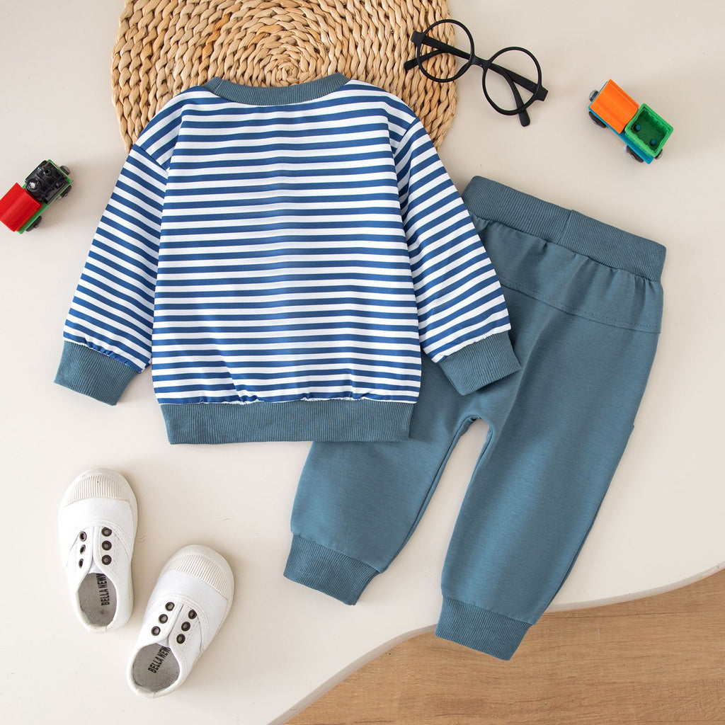 Ensemble en deux pièces pour bébé à col d'équipage rayé et pantalon long