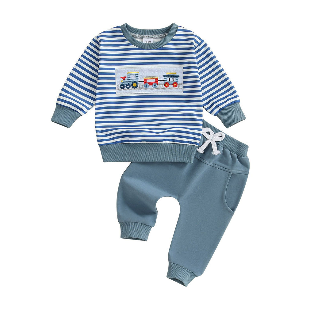 Ensemble en deux pièces pour bébé à col d'équipage rayé et pantalon long