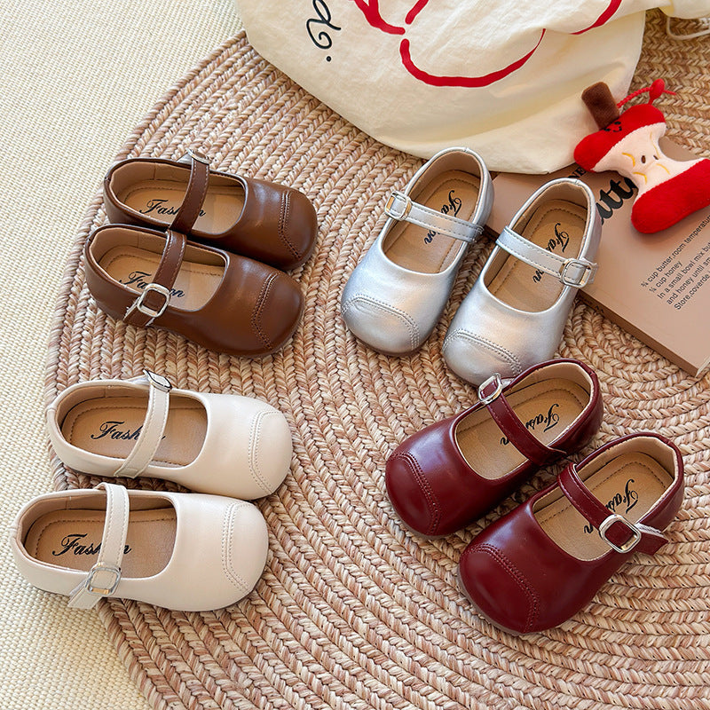 Chaussures en cuir simples et polyvalentes pour petites filles