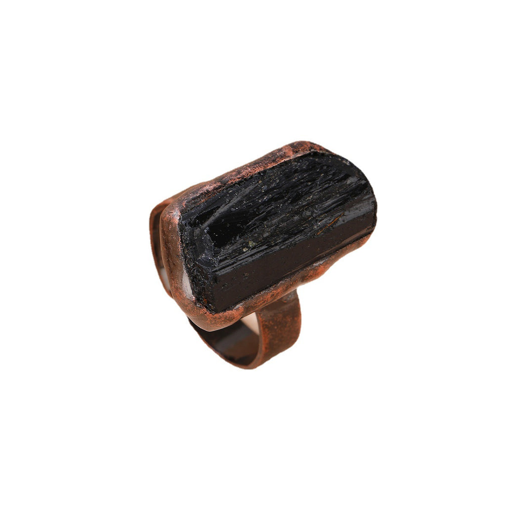 Rétro-style Tourmaline noir naturel Free-size Open Ring