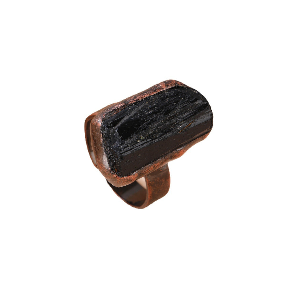 Rétro-style Tourmaline noir naturel Free-size Open Ring