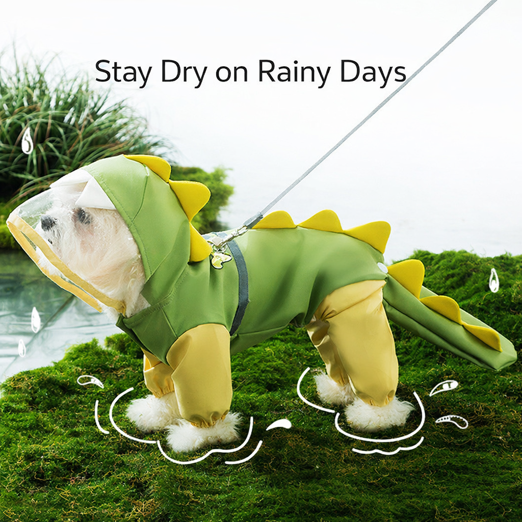 Dog Raincoat Imperméable conception de dinosaure à 4 pattes avec couverture de queue pour petit moyen grand do