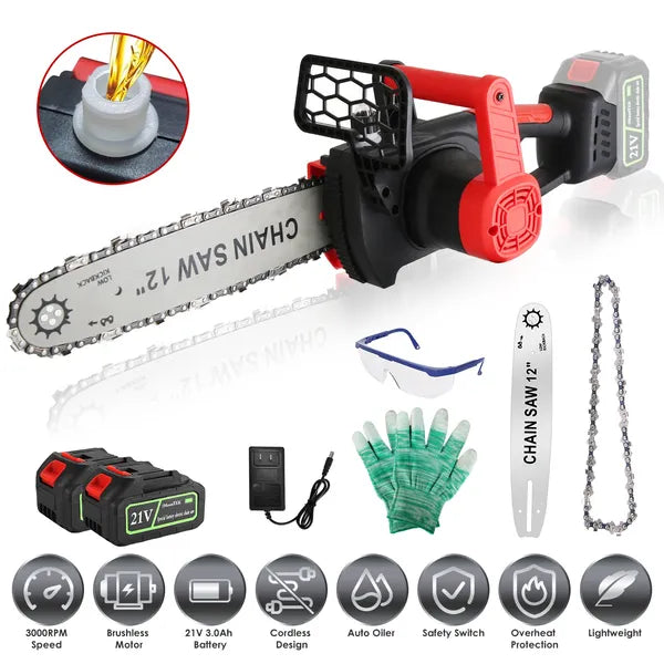 Scie électrique sans fil de 12 pouces avec 2 X 21V 1,5Ah/3.0Ah Batteries & Chargeur - Brosses