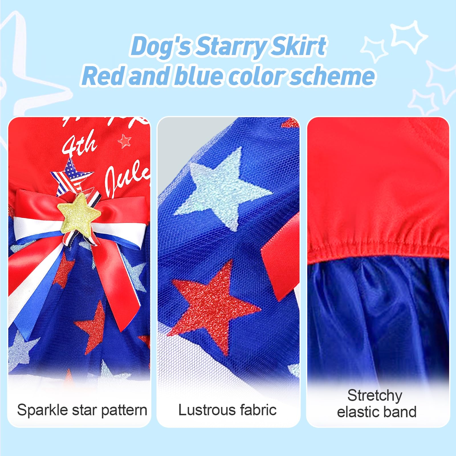 Dog Tulle robe indépendante Jour patriotique Stars Dog Outfit Sparkly Pet robe de vacances avec