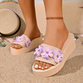Femmes Boho vacances Gradient violet 3D fleur Gague Sandales Diapositive