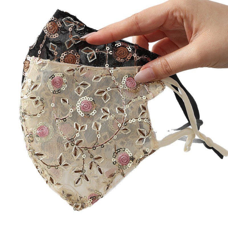 Masque de protection 3D pour femmes en dentelle rose