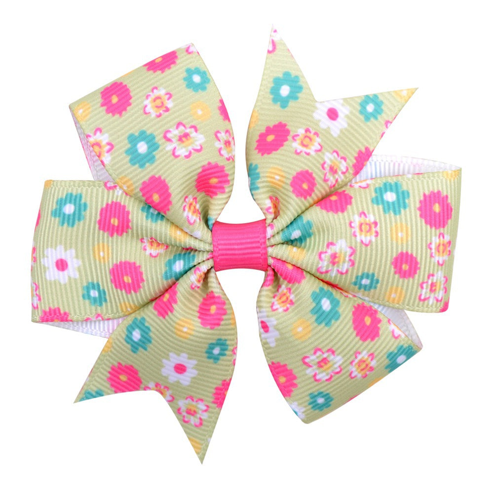 Imprimé Daisy Sunflower Dotted Rib with Fishtail Bow Baby Hair Clip
