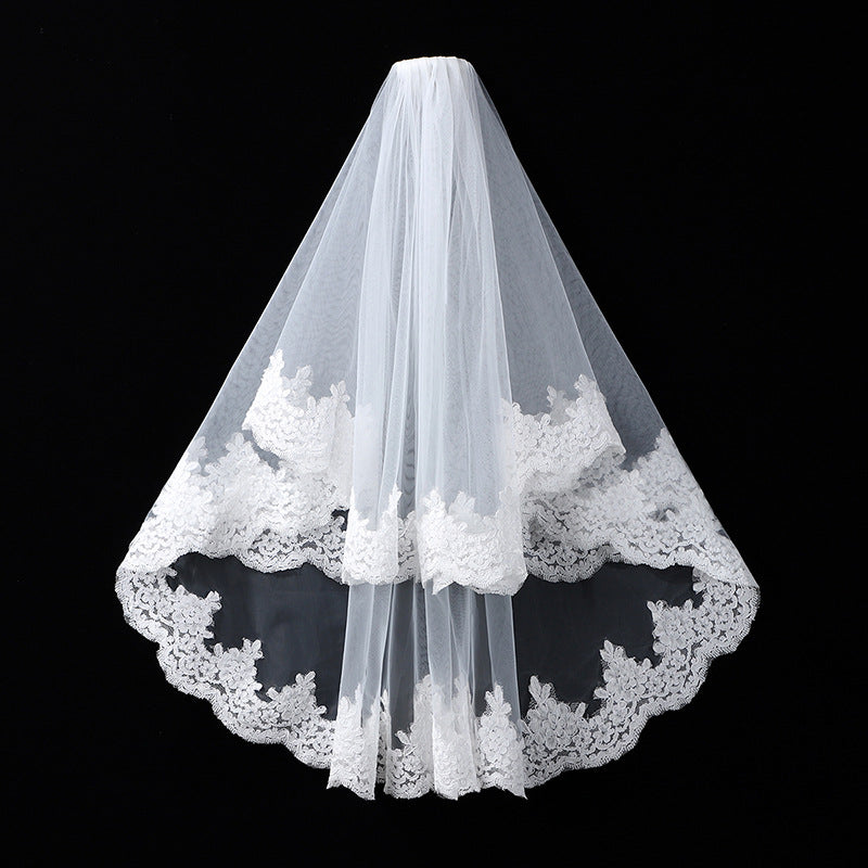 Retro Française Double couche Veil Mariée