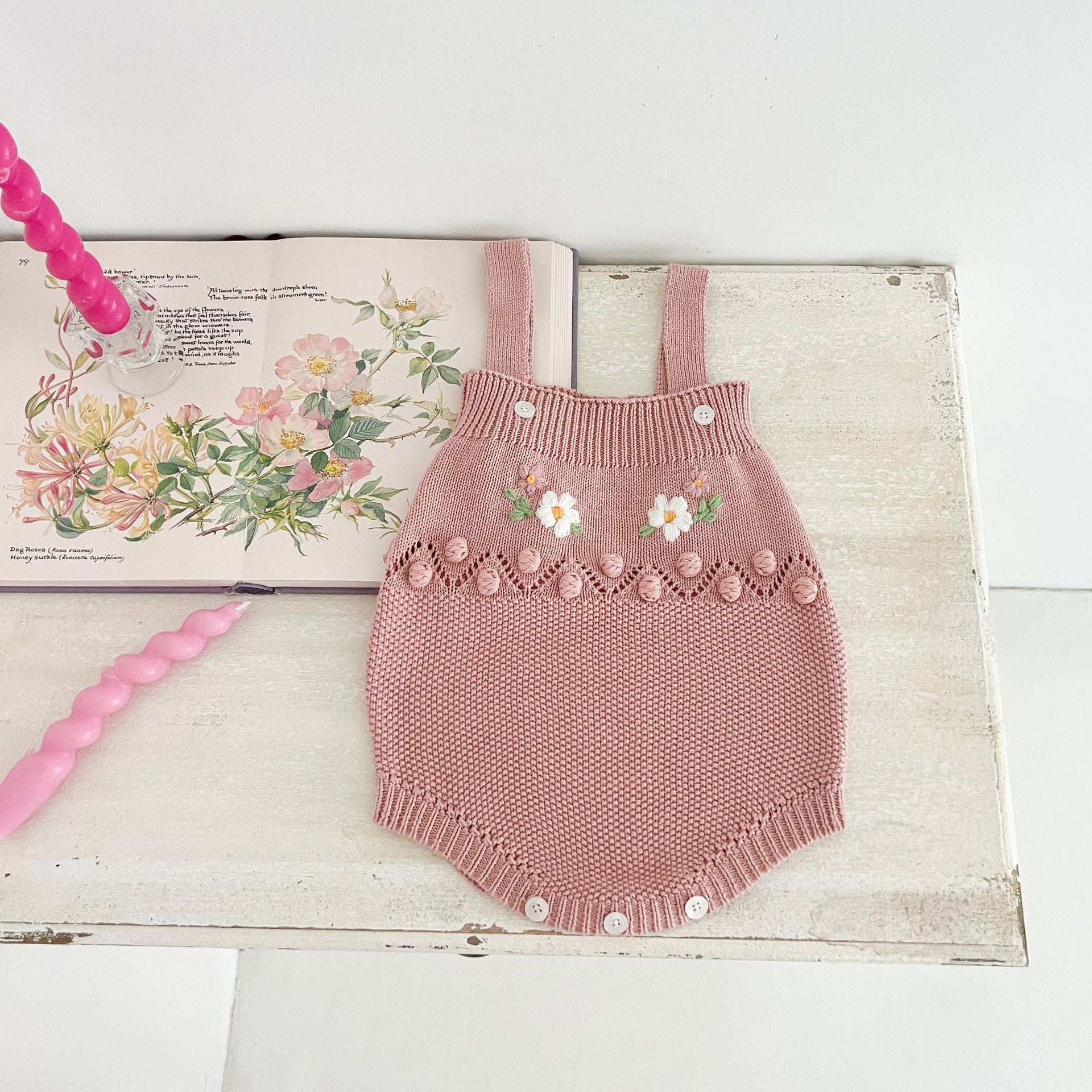 Newborn Handmade Flower Deux-pièces Knitted Cardigan Jumpsuit