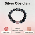 Bracelet de chakra de racine obsidienne en argent - Purification et protection