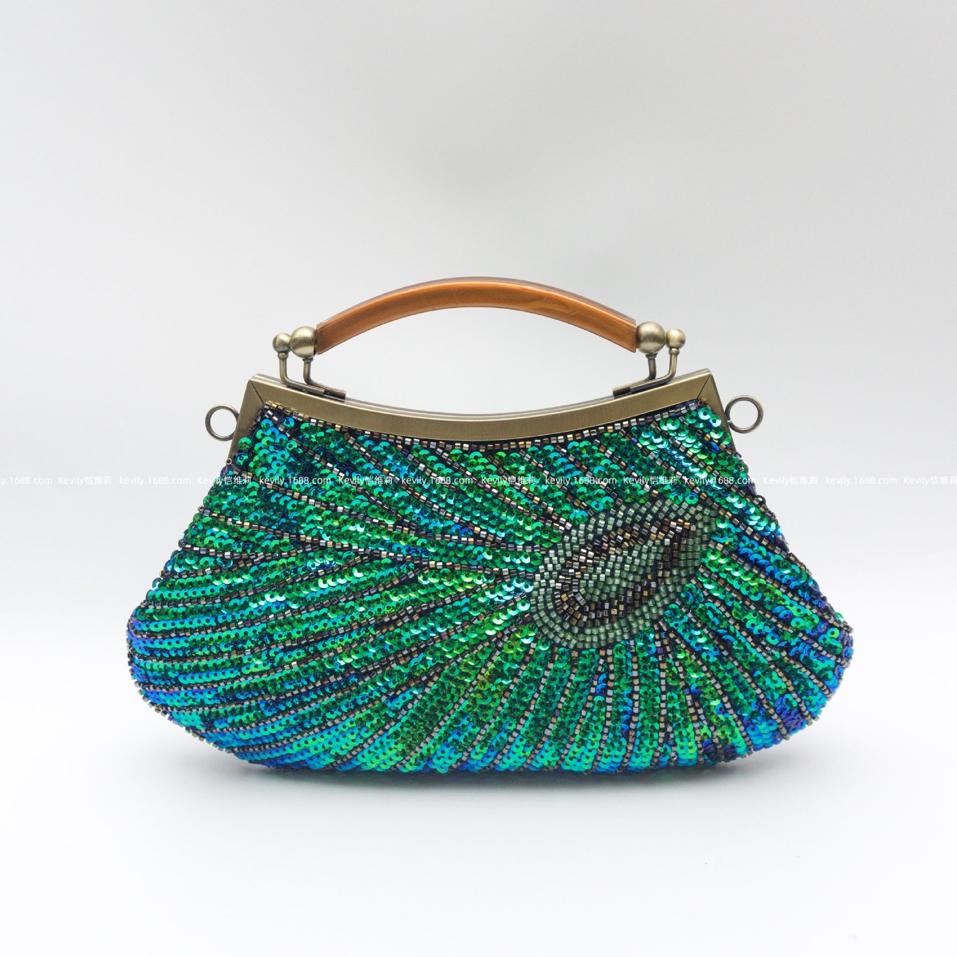 Peacock-feather Perle artisanal vintage sac de soirée