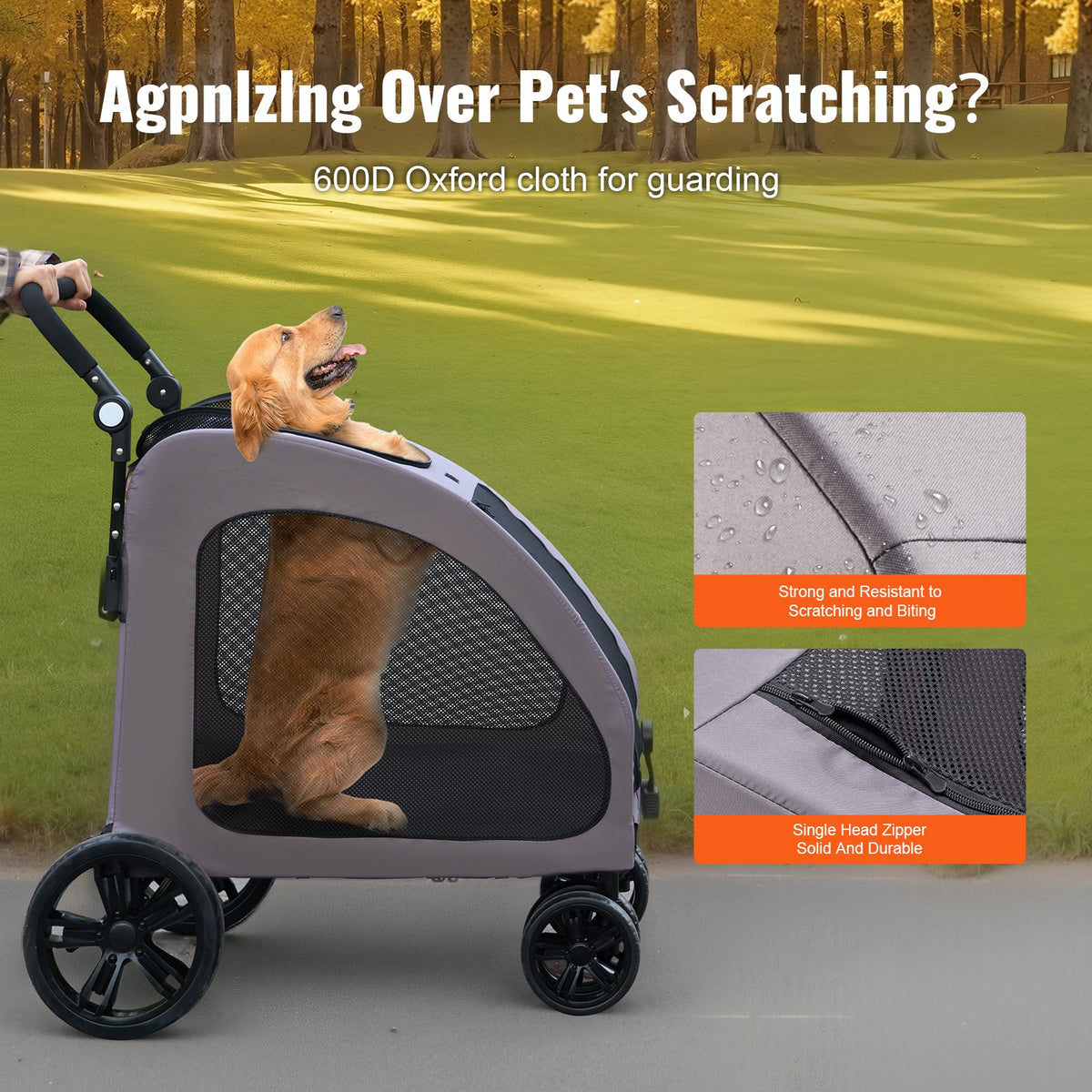 Poussette pour animaux de compagnie 4 roues Poussette pour chiens 160lbs Poids Capacité Portable