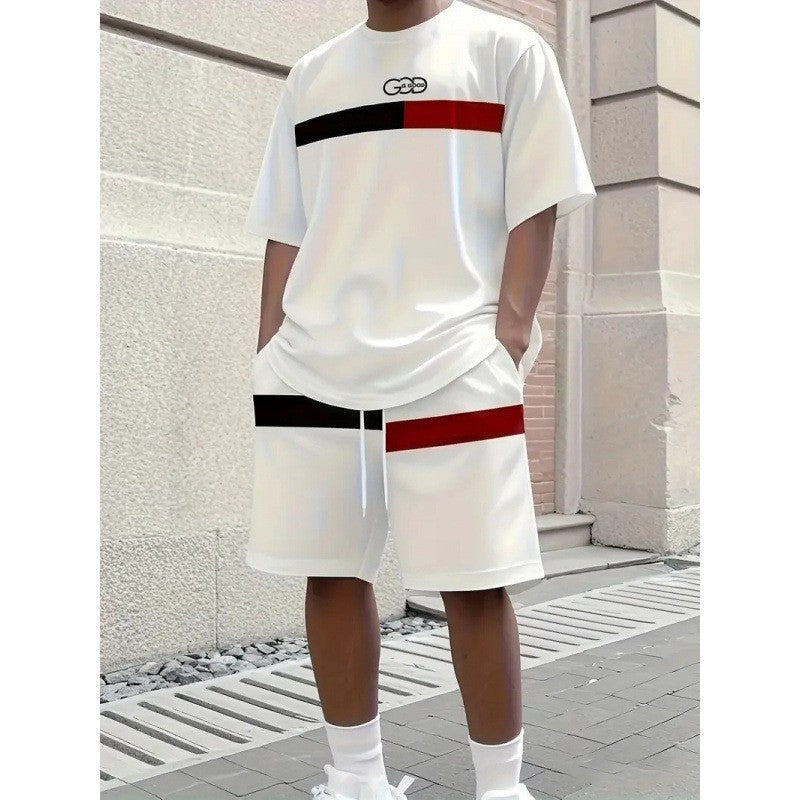 Gradient Lettre 3D numérique impression T-shirt et shorts ensemble hommes tendance motif deux pièces Outf