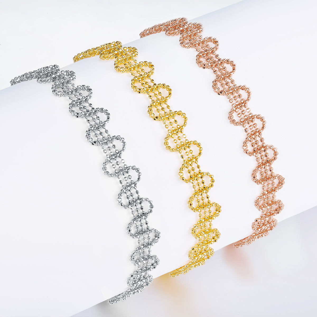 S925 Bracelet de chaîne de wavy argent sterling 19cm réglable 8,0mm large Clover Links Platinum