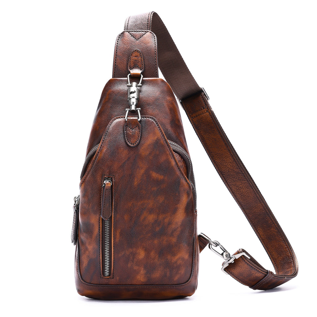 Ma Pi Mens Coffret sac en cuir véritable Vintage Lock-Clasp Avant Pack élégant Commuter devrait