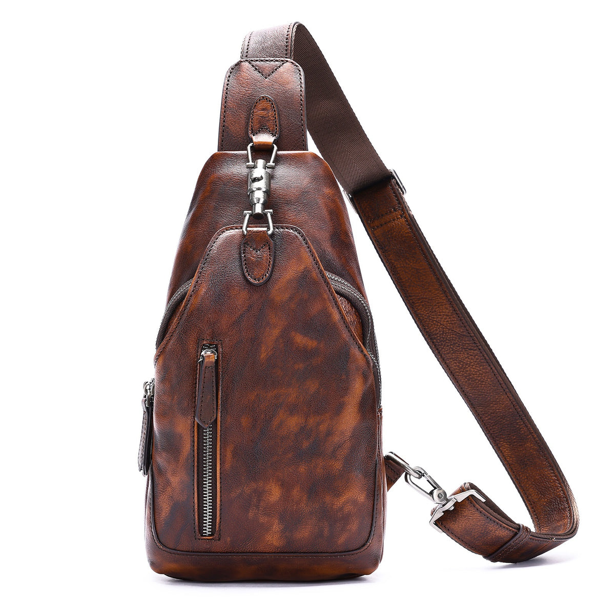 Ma Pi Mens Coffret sac en cuir véritable Vintage Lock-Clasp Avant Pack élégant Commuter devrait