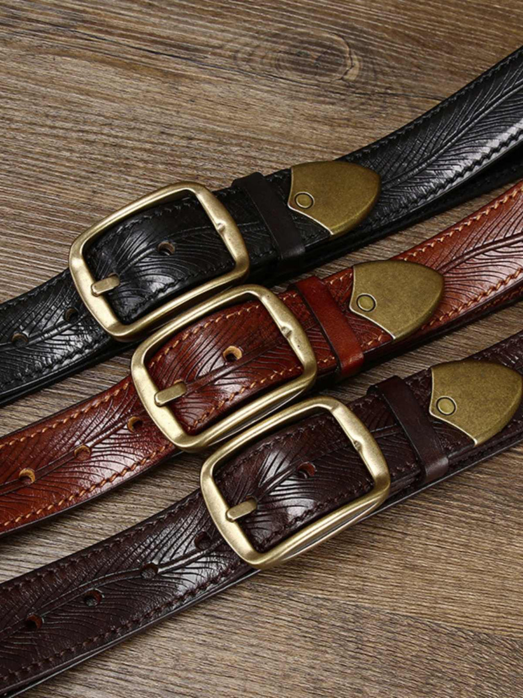3.8CM Ceinture de boucle en laiton à cowhide double face large