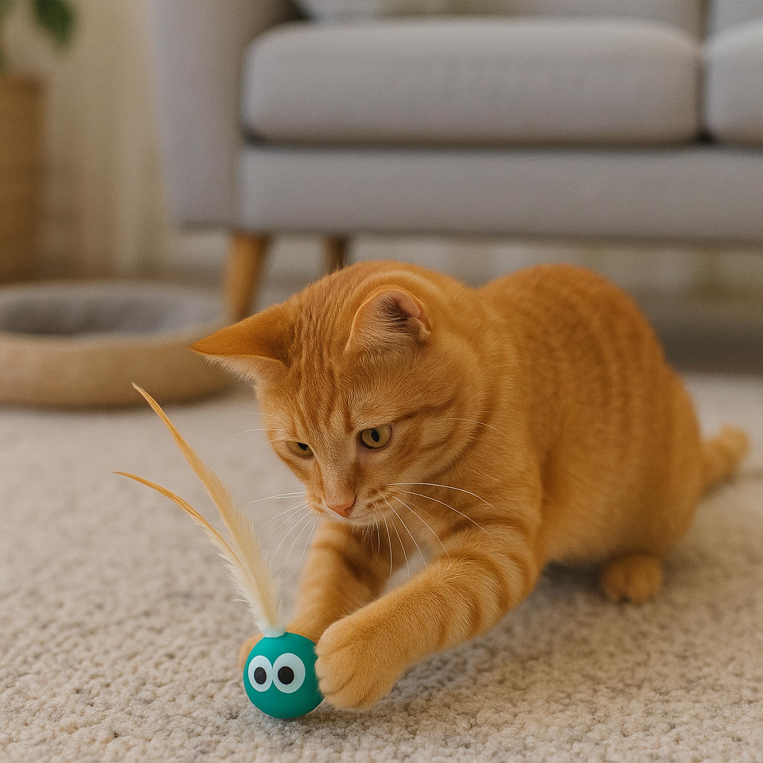 Balles Bouncing Jouet de chat avec plume - Interactive boule de chat Bouncing avec queue