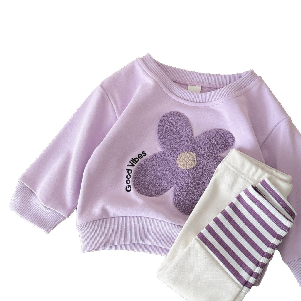 Baby Floral Hoodie et Pantalons rayés Ensemble deux pièces