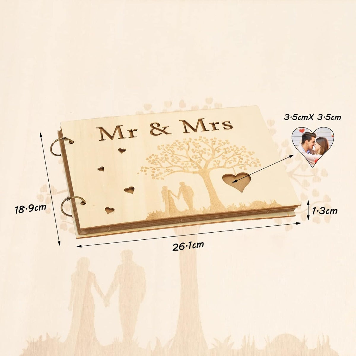 Livre d'or unique de mariage en bois – gravé avec Mr & Mrs