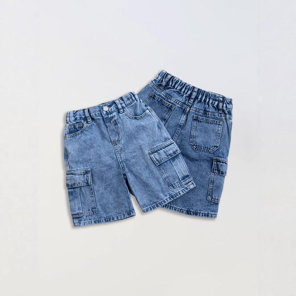 Short pratique en denim lavé multi-poches pour garçons