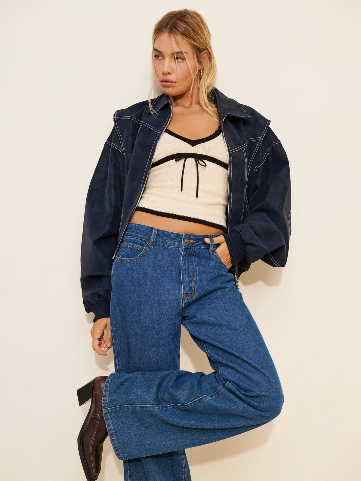 Coupe-bas Collier Faux Veste en cuirShort style manteau