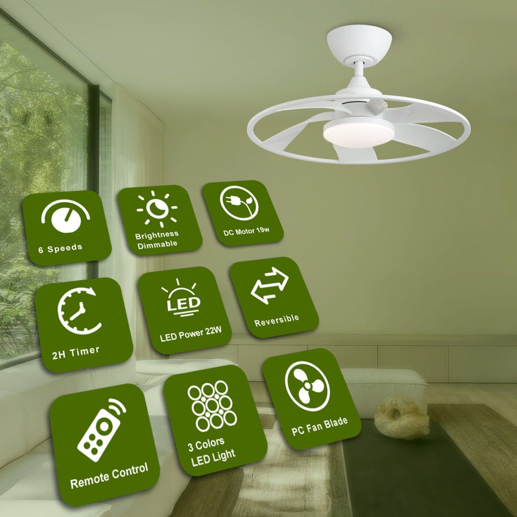 Light Pro 22 In. Ventilateur de plafond intelligent à LED Matt Blanc avec moteur DC