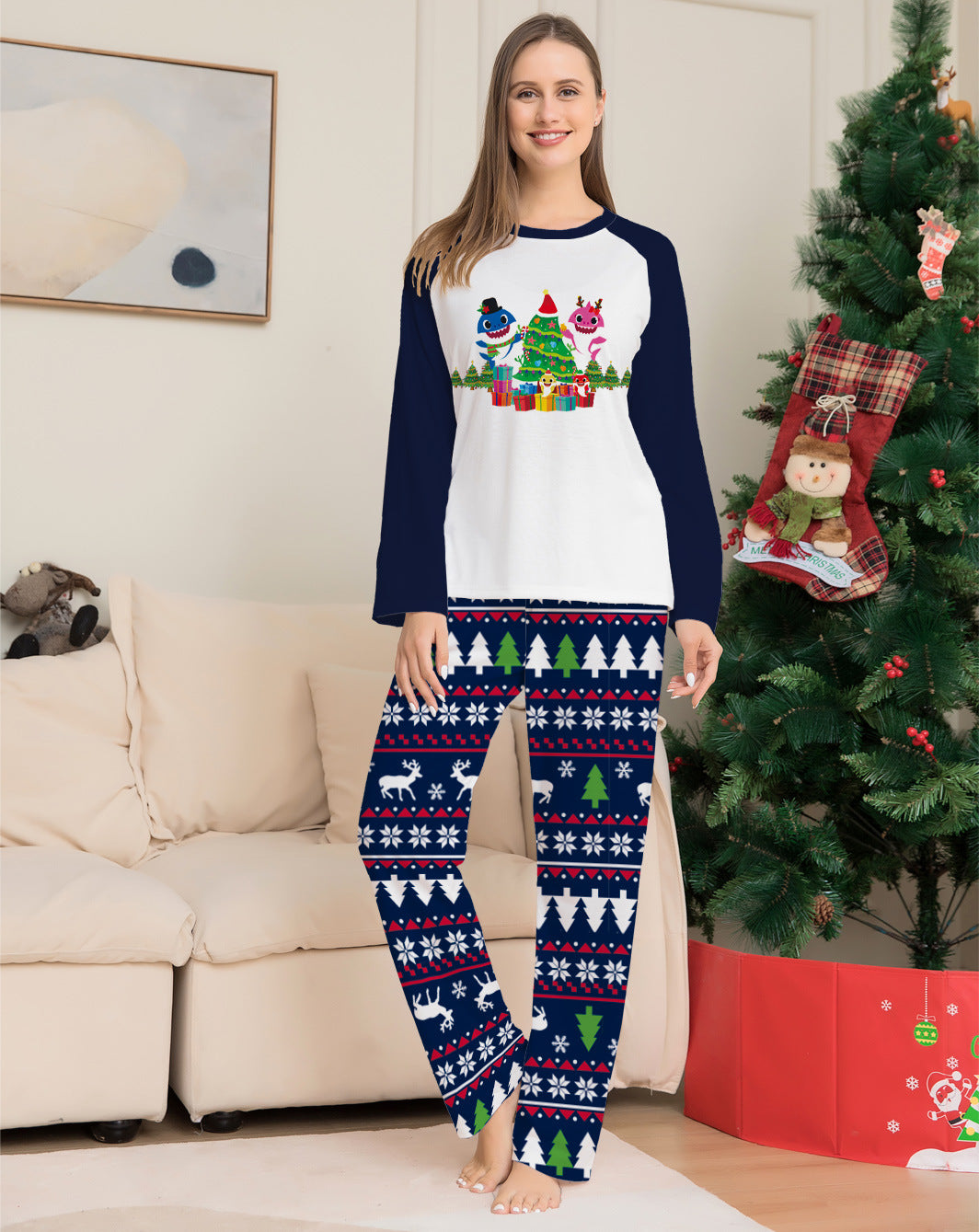 Jeu de pyjama de Noël en famille à manches longues pour couples