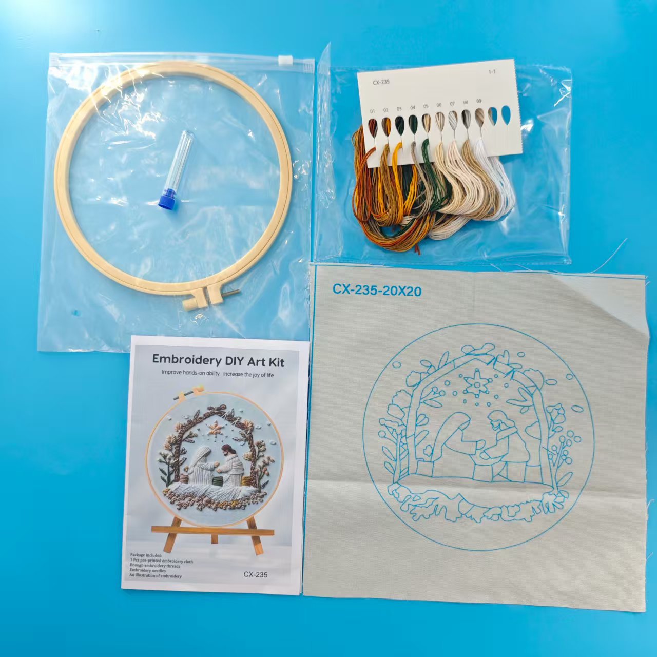 Kit de matériel de broderie de la Nativité Blanche de Noël
