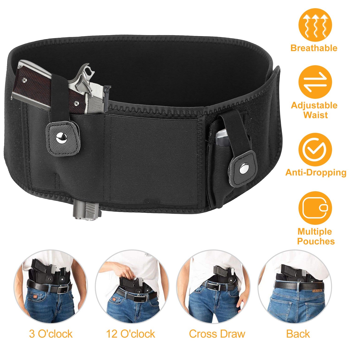1Pc Belly Band Holster Ajustable Waist Carry Pistolet tactique Pouch Respirant Néoprène