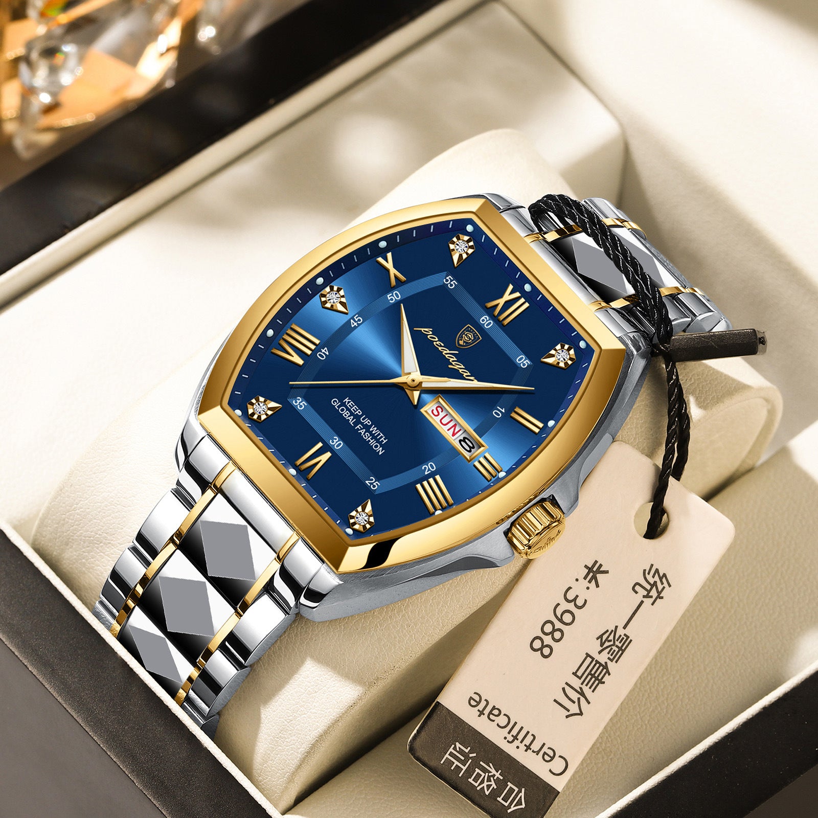Montre homme à quartz en forme de barrique lumineuse étanche