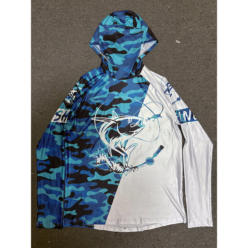 Pêche Hoodie UPF 50 anti UV voile chemise Surf couverture visage cou été hommes manches longues
