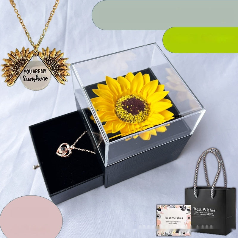 Boîte à bijoux acrylique en collier de tournesol fleur artificielle