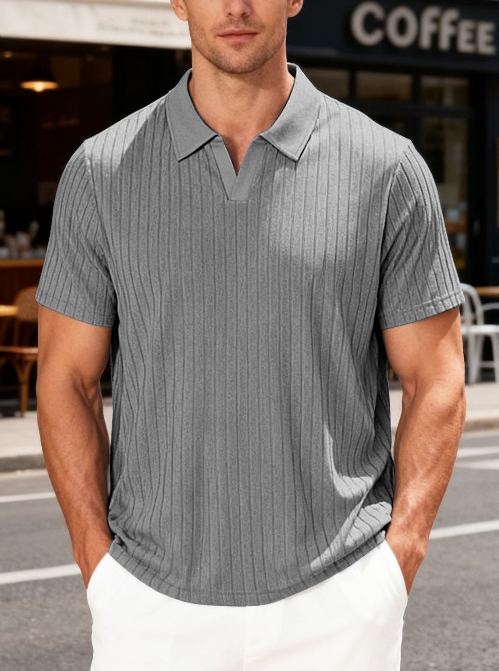 European and American Men's Summer Casual Torchon respirant Jacquard Tissu Turn-Down Colla