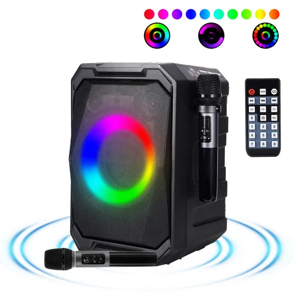Haut-parleur de partie sans fil portable avec lumière LED 2 sans fil Mics télécommande TWS Music Ac