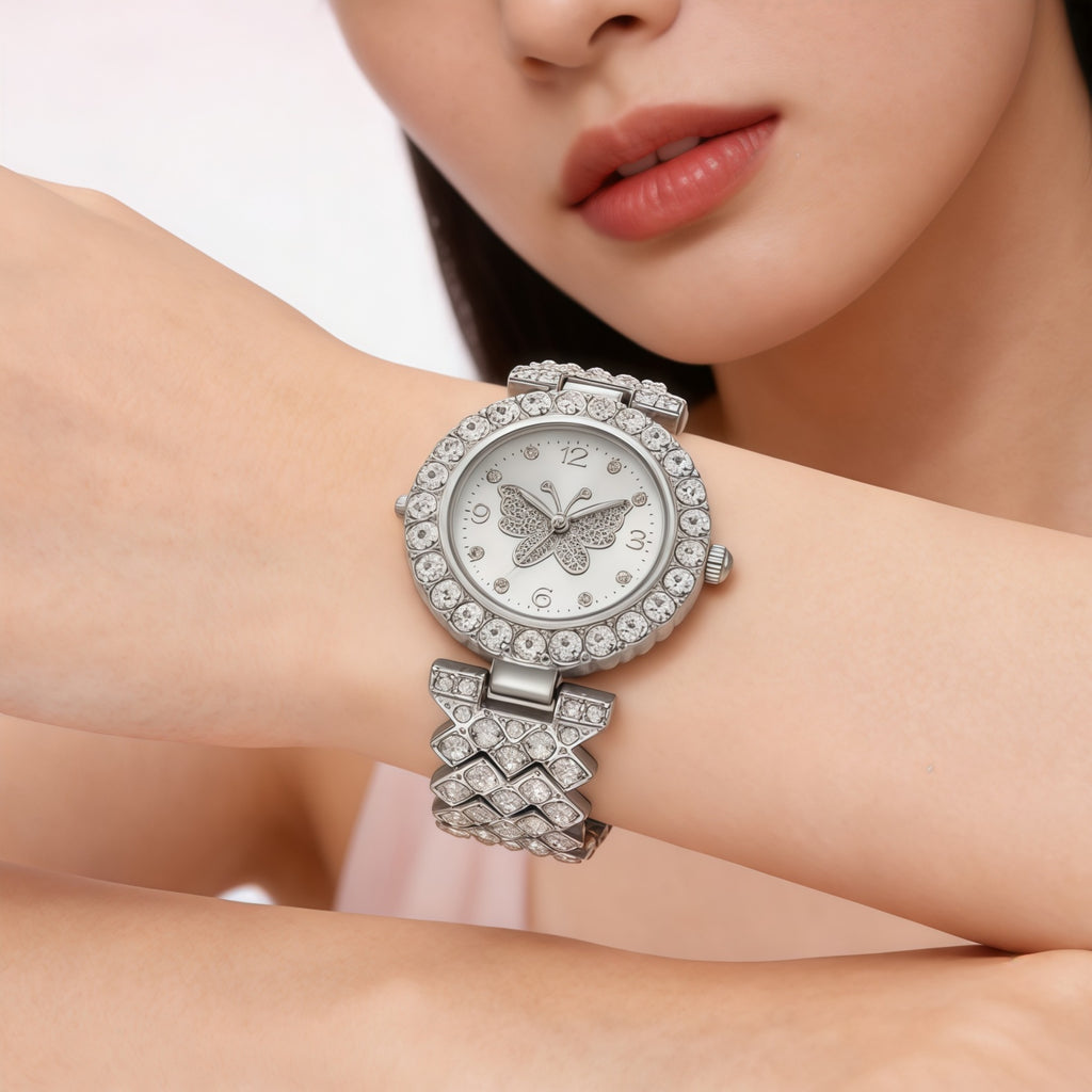 Femmes Butterfly-Design Diamond-Embellished Fashion Quartz Watch