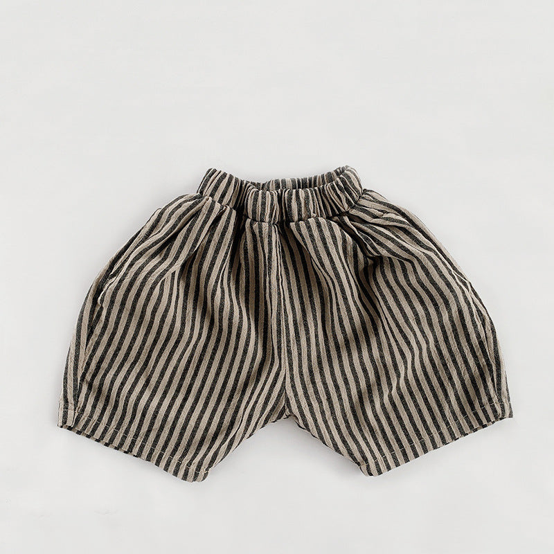Été Coton pour enfants et lin Short rayé vertical
