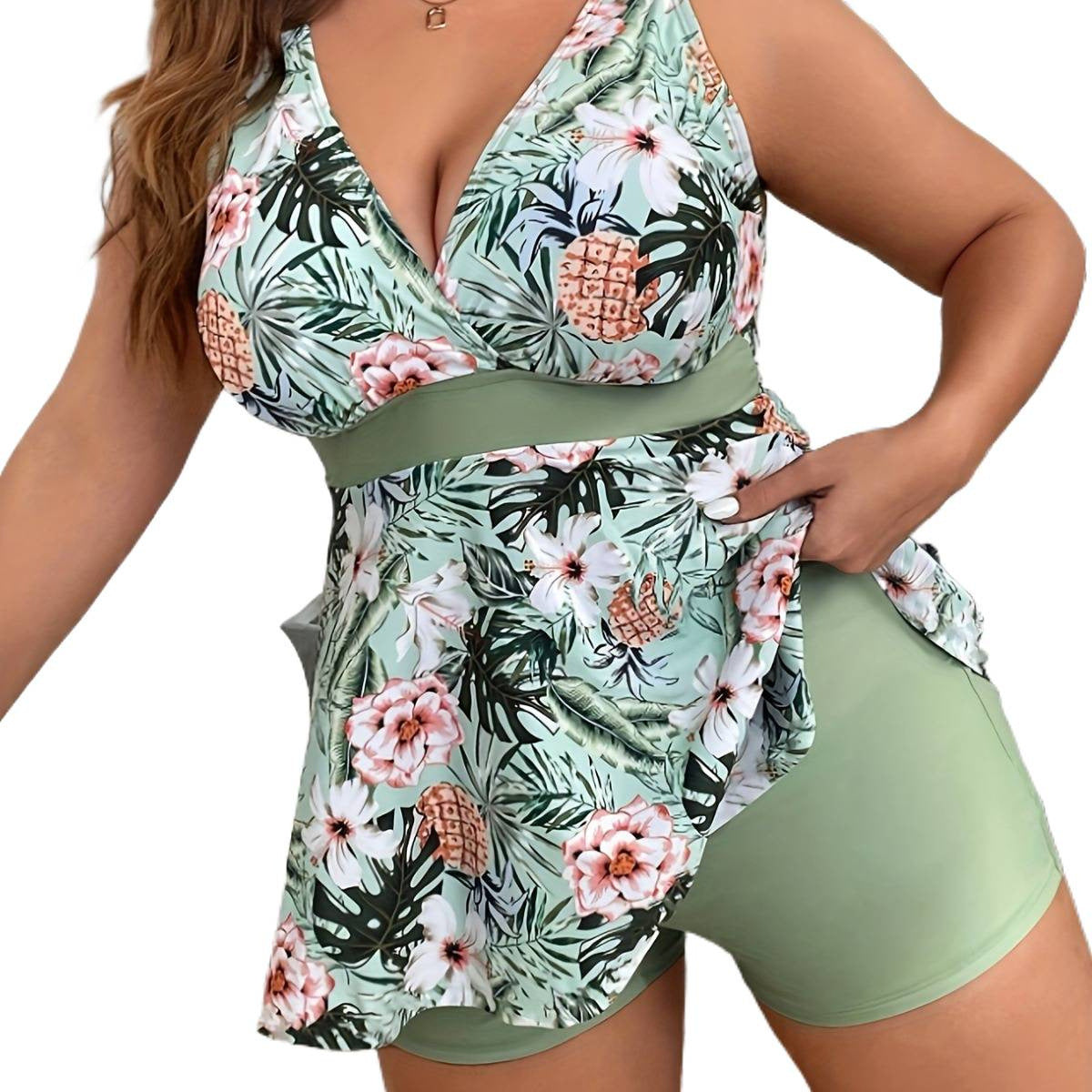 Maillot de bain deux-pièces à imprimé floral européen et américain pour femmes
