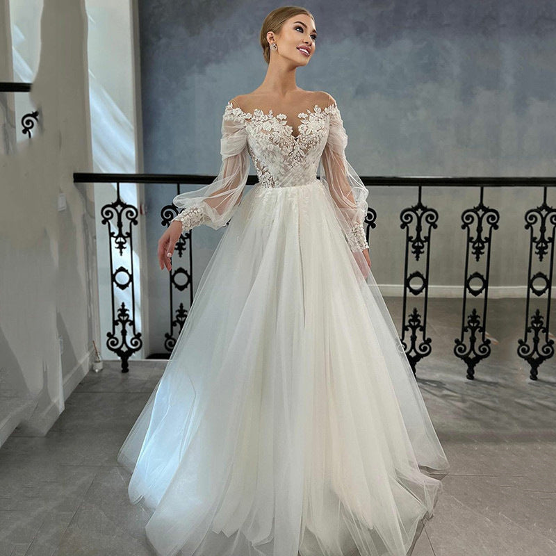Une épaule à manches longues Cintre de taille Figure-flattering Ball robe de mariée Gown