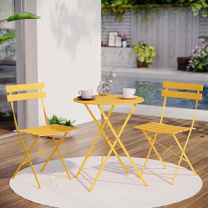 Intérieur Extérieur 3-Piece pliable Bistro Set pliant de meubles de patio extérieur 2 chaises A