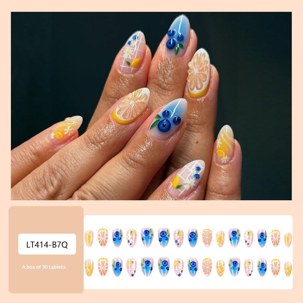 30 pièces de court amande en forme de fruit presse Type Blueberry Gradient Acrylic Nail Stick